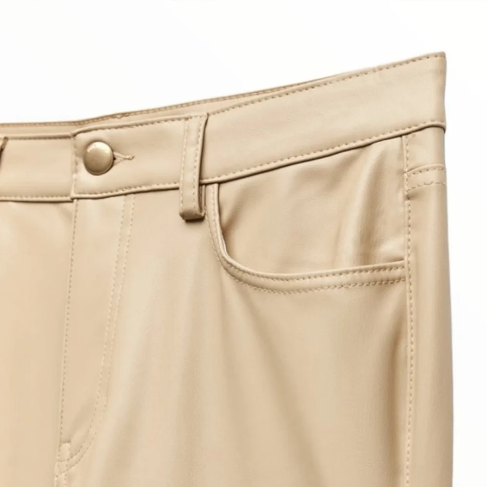 ZARA * STRAIGHT LEG FAUX LEATHER PANTS Tan Size 4